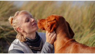 Une maîtresse caline son chien pour renforcer sa relation