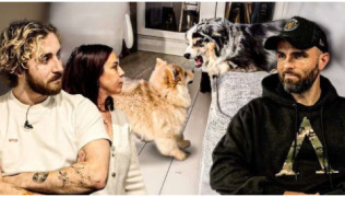L'éducateur canin Tony Silvestre donne des conseils à Sora et Adeline Chétail pour l'arrivée de leur deuxième chiot