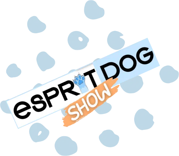 Logo Esprit Dog Show devant un fond blanc et bleu